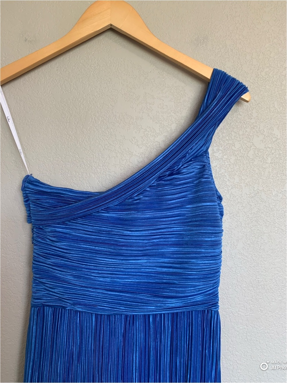 Lulus Small Poised Performance Blue Plisse One-Shoulder Maxi Dress NWT Formal - Picture 9 of 17